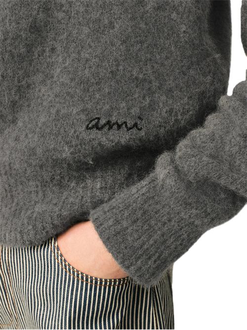 Ami Paris Wool And Alpaca Polo With Ami Embroidery Ami Paris | HPL405.KN0021A189 CARBONGREY